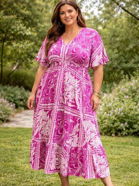 New In by VeryJ white/mauve floral dress; size 1X